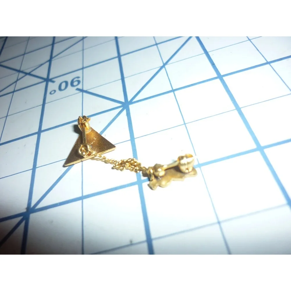 Vintage 1957 Triangle Sorority Fraternity Enamel Lapel Pin Guard Chain Gold Tone